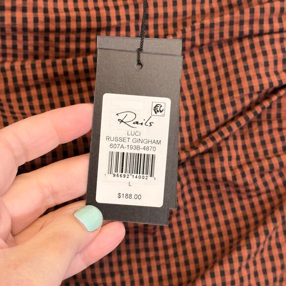 Rails Luci Russet Gingham Midi Skirt Womens Large Brown Side Slit Seersucker NWT - Picture 6 of 9